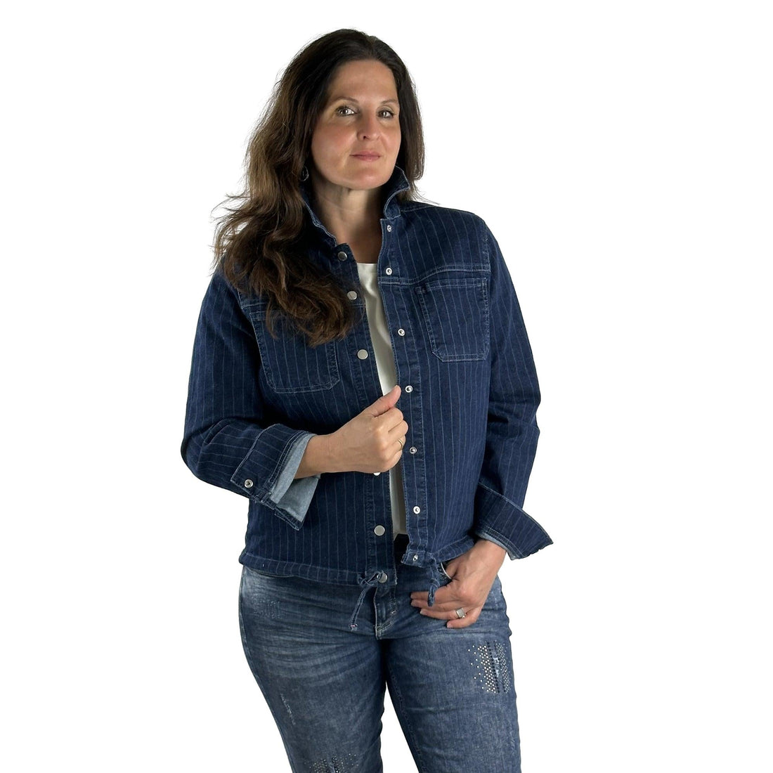 Jeansjacke mit Streifen. Mode von Cecil. Seidel Moden Onlineshop