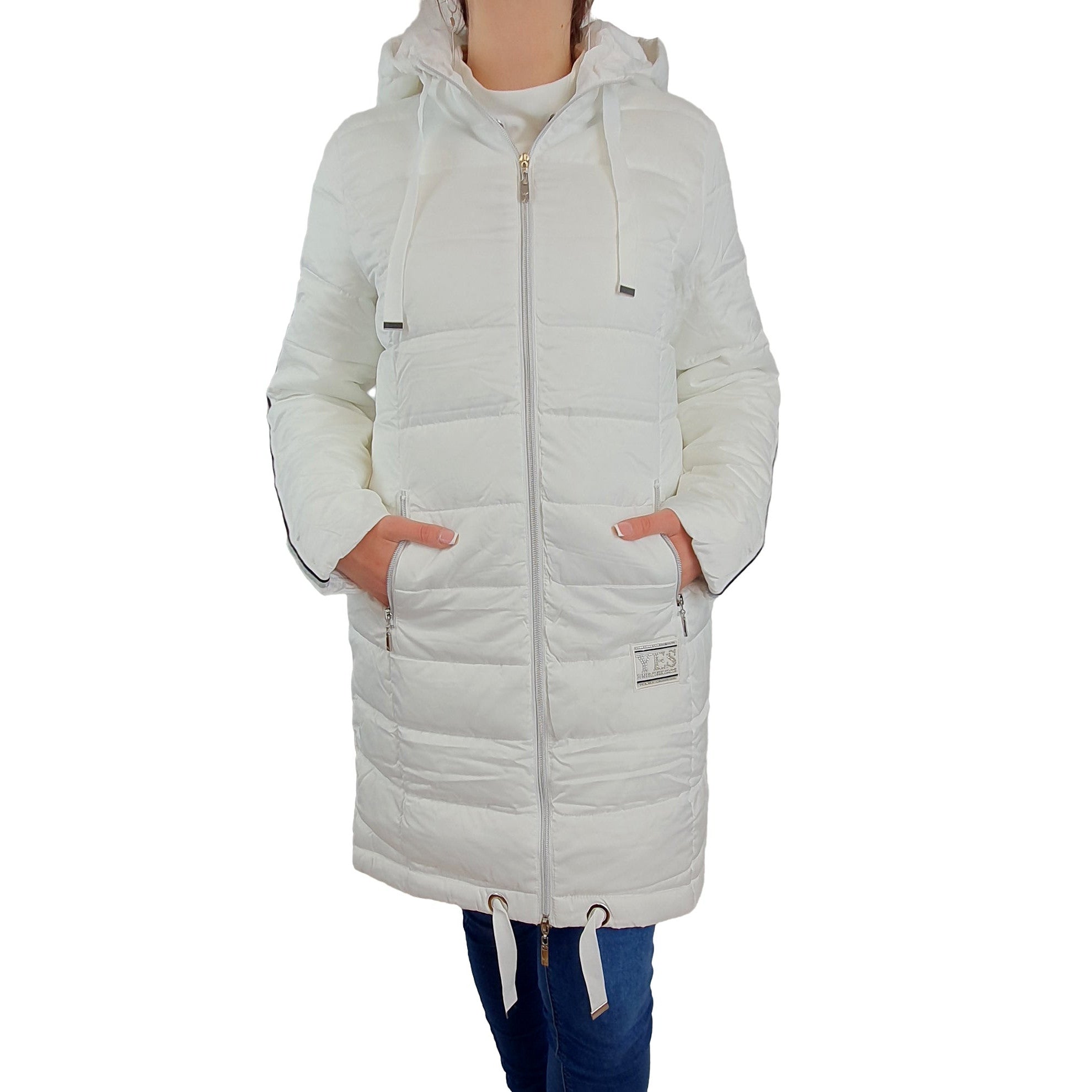 Lange Steppjacke mit Galonstreifen. Mode von Monari. Seidel Moden Onlineshop
