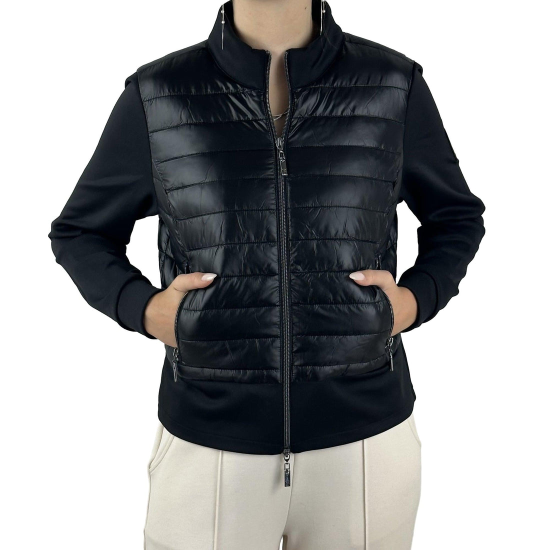 Steppjacke mit Materialmix. Mode von Monari. Seidel Moden Onlineshop