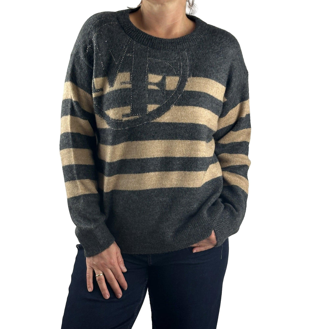 Streifenpullover mit Strass. Mode von Monari. Seidel Moden Onlineshop