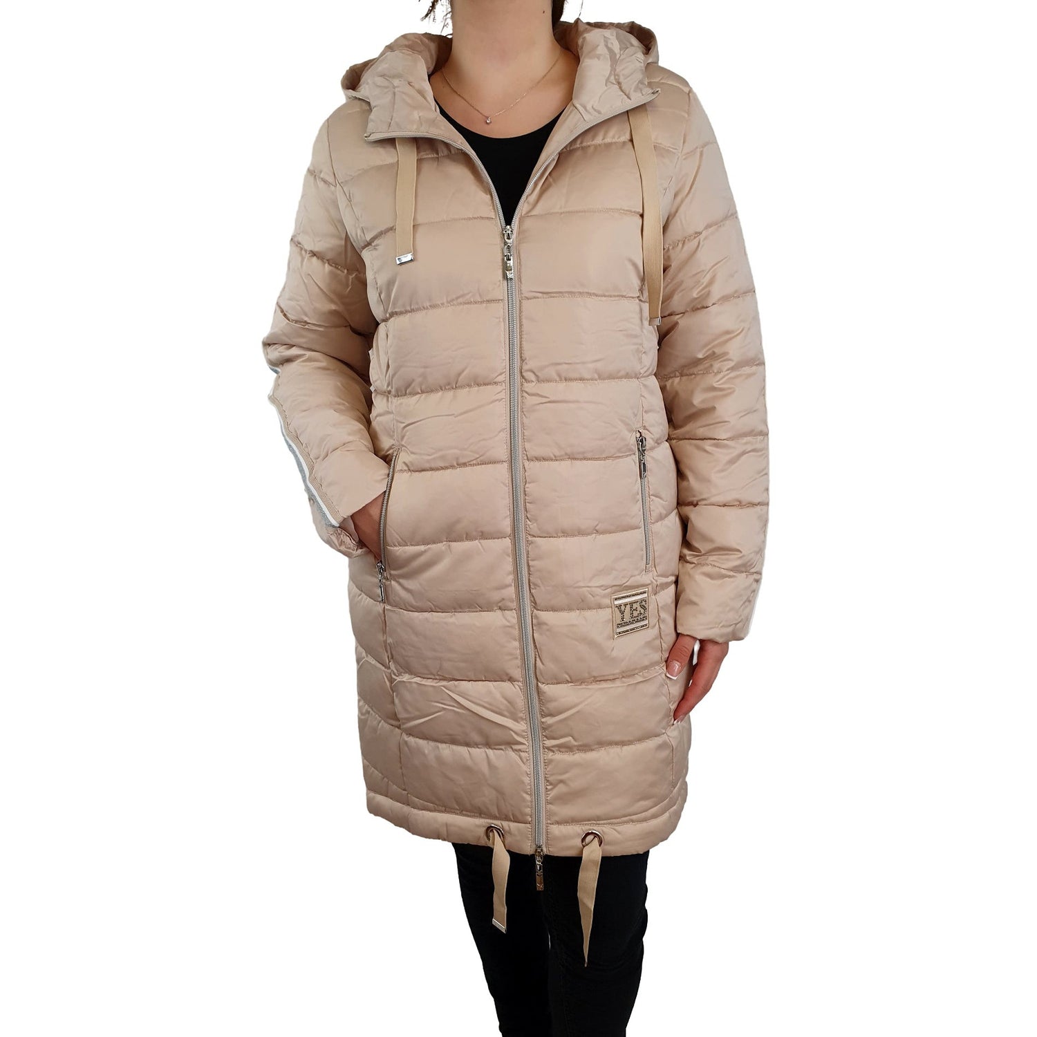 Lange Steppjacke mit Galonstreifen. Mode von Monari. Seidel Moden Onlineshop