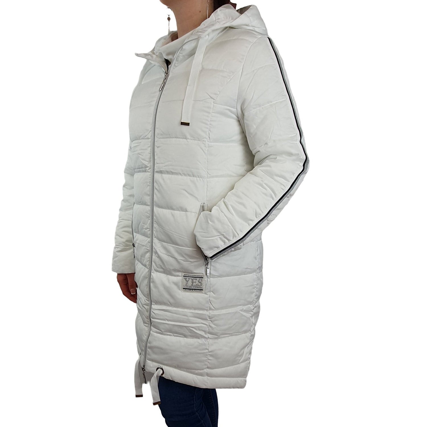 Lange Steppjacke mit Galonstreifen. Mode von Monari. Seidel Moden Onlineshop