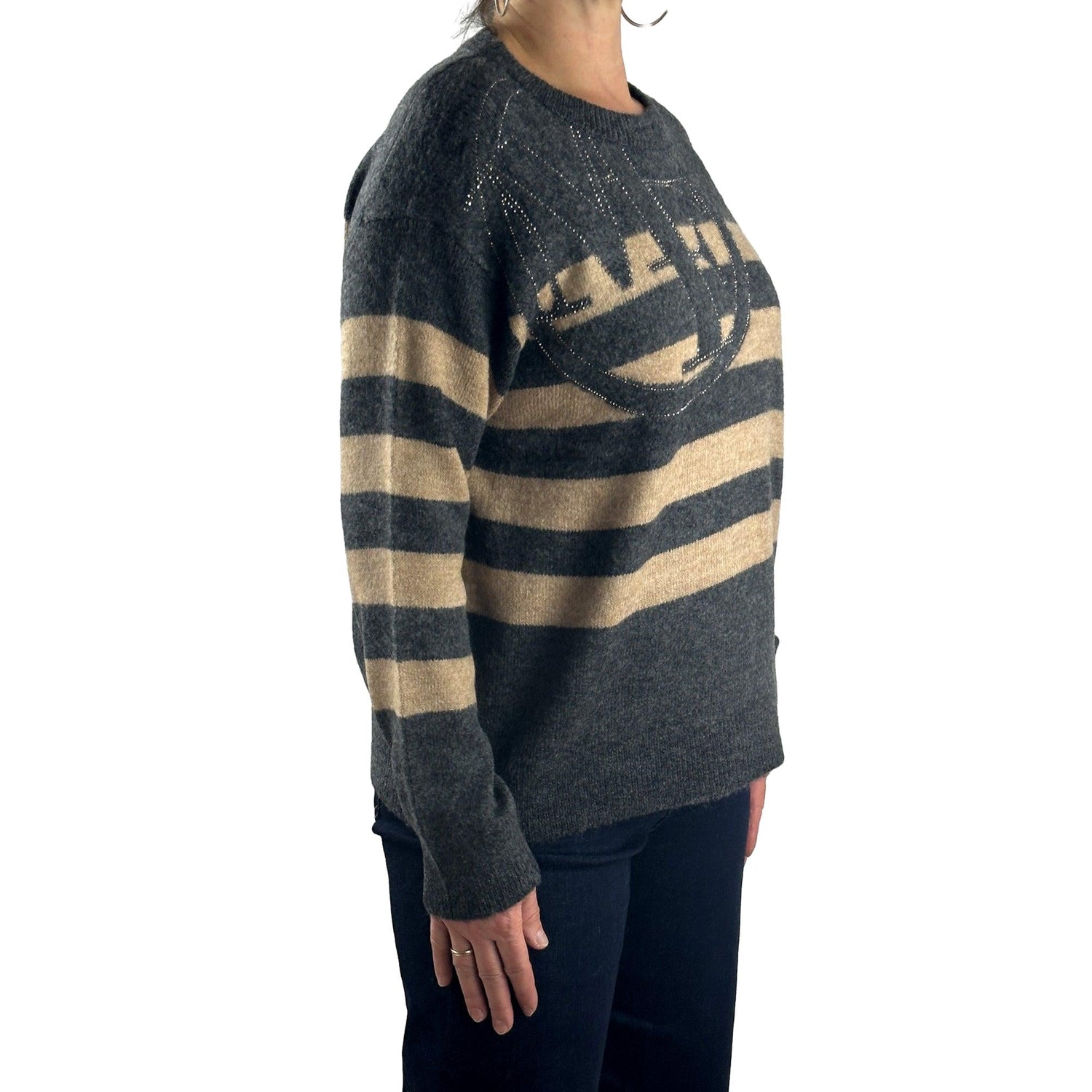 Streifenpullover mit Strass. Mode von Monari. Seidel Moden Onlineshop