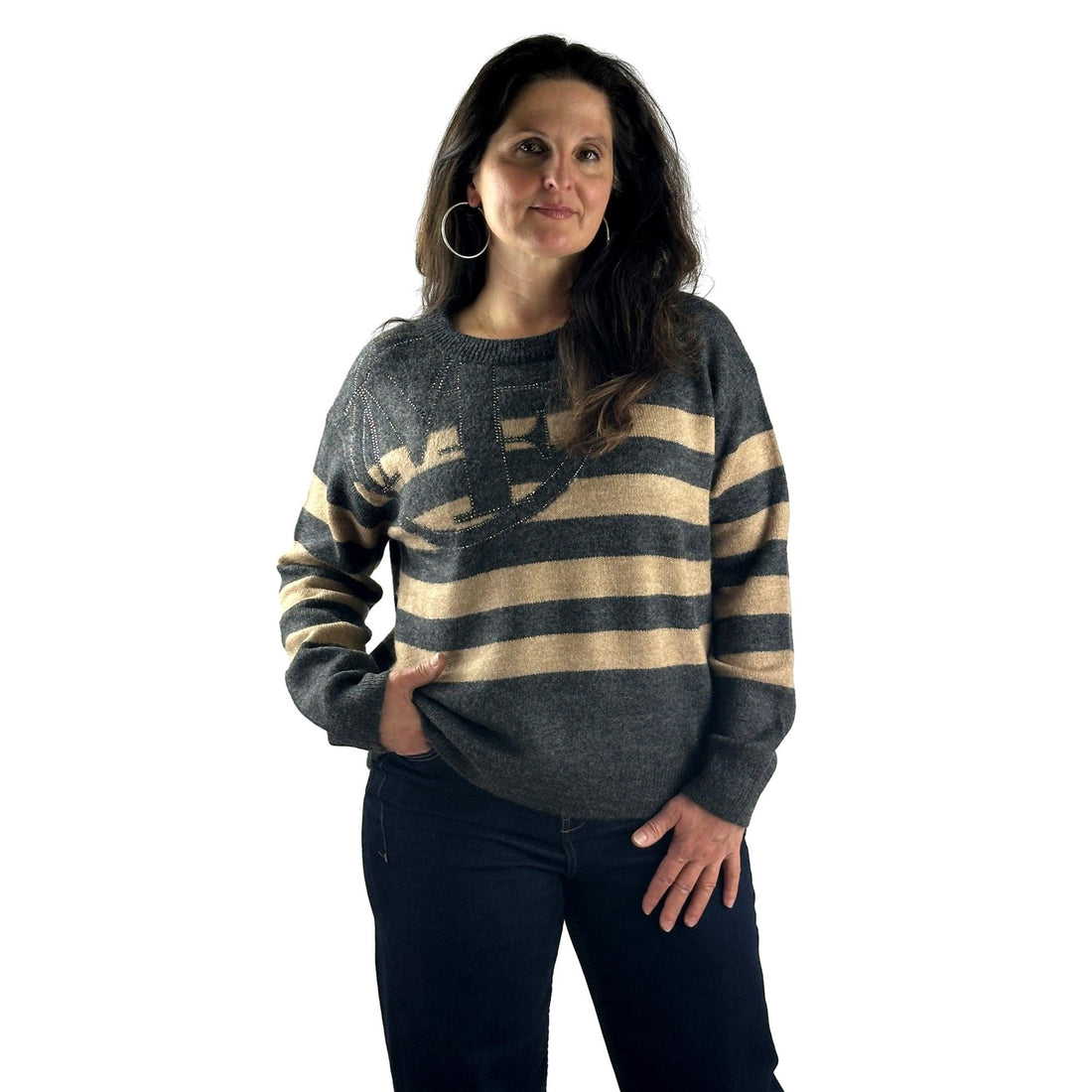 Streifenpullover mit Strass. Mode von Monari. Seidel Moden Onlineshop