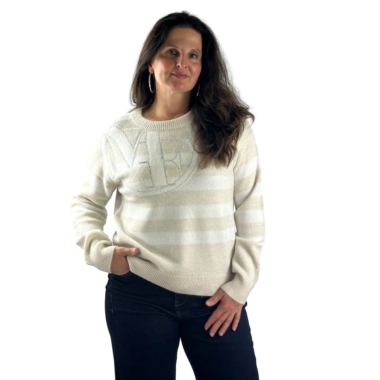 Streifenpullover mit Strass. Mode von Monari. Seidel Moden Onlineshop