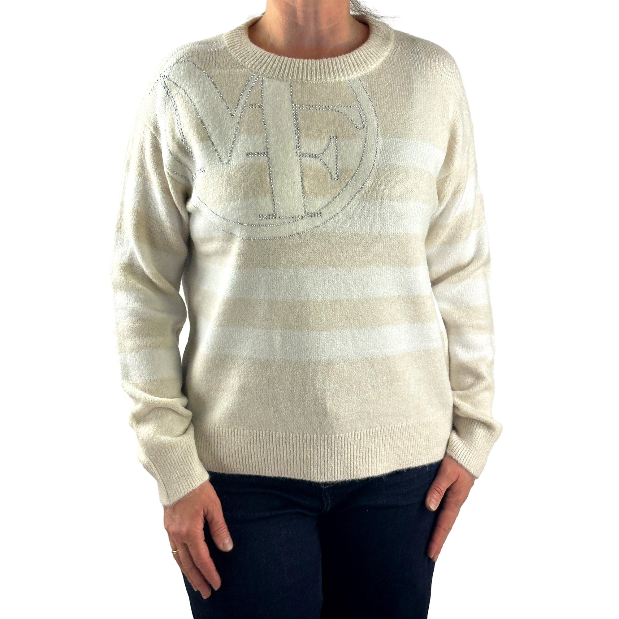 Streifenpullover mit Strass. Mode von Monari. Seidel Moden Onlineshop