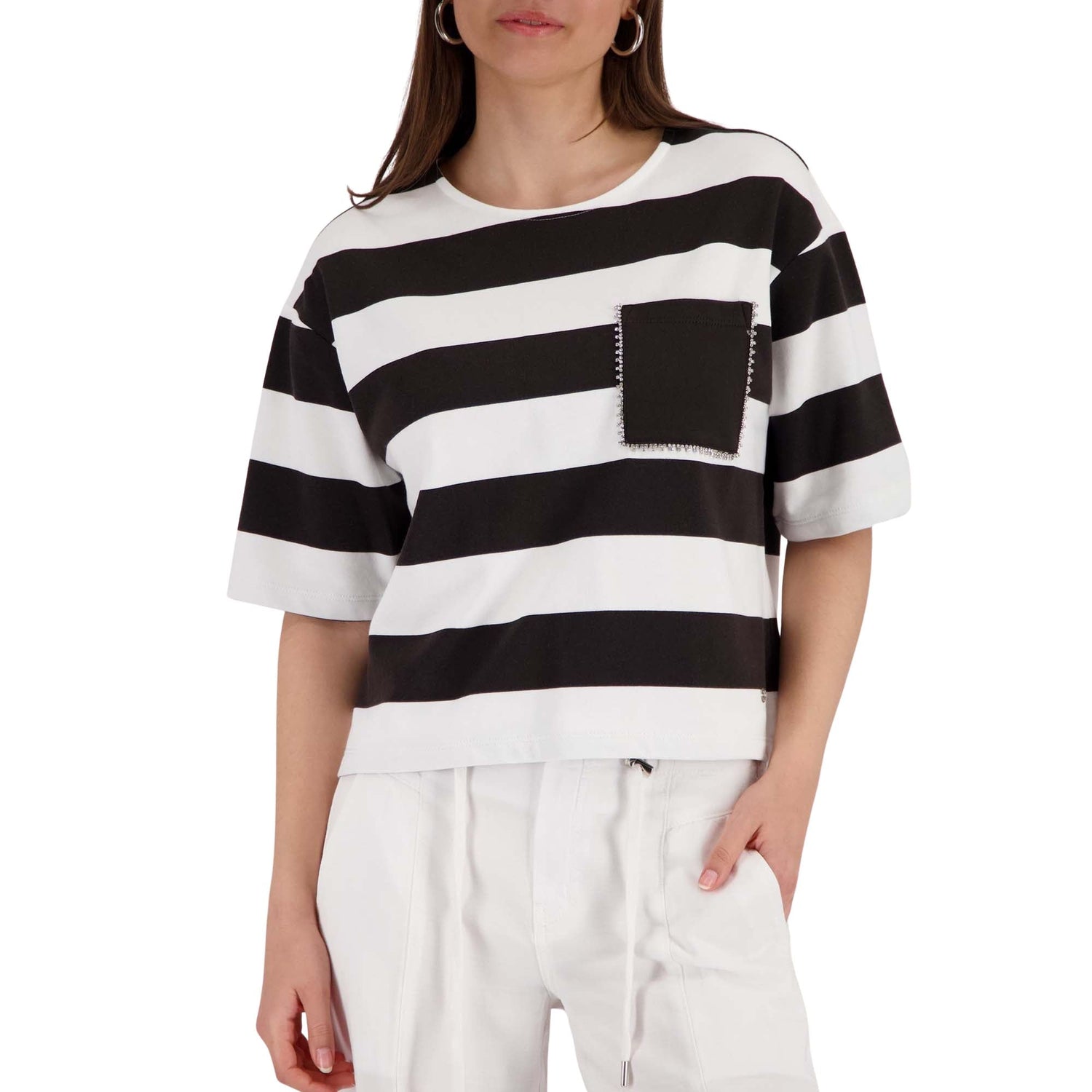 Sweatshirt mit Streifen und Schmuckdetails - Mode von Monari