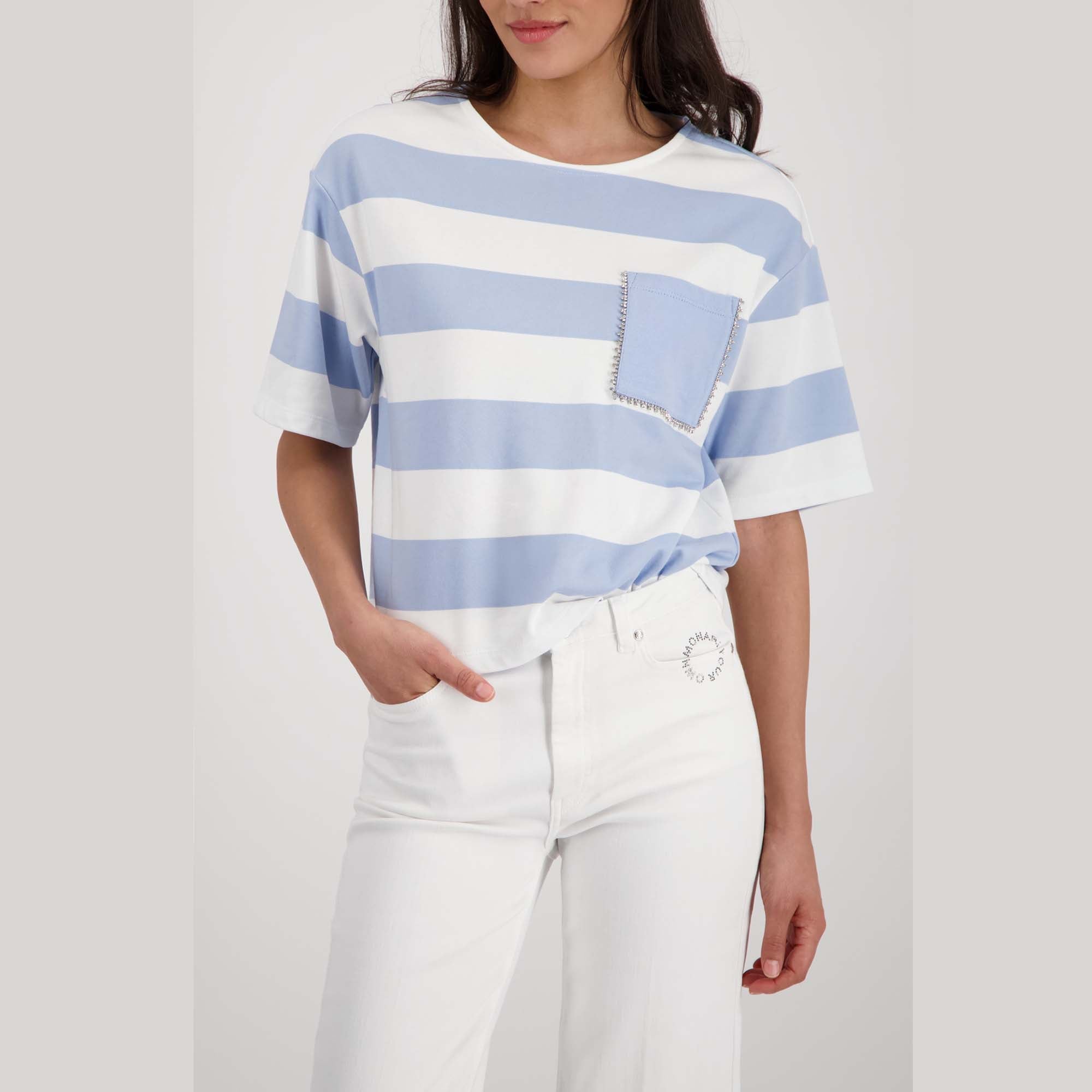 Sweatshirt mit Streifen und Schmuckdetails - Mode von Monari