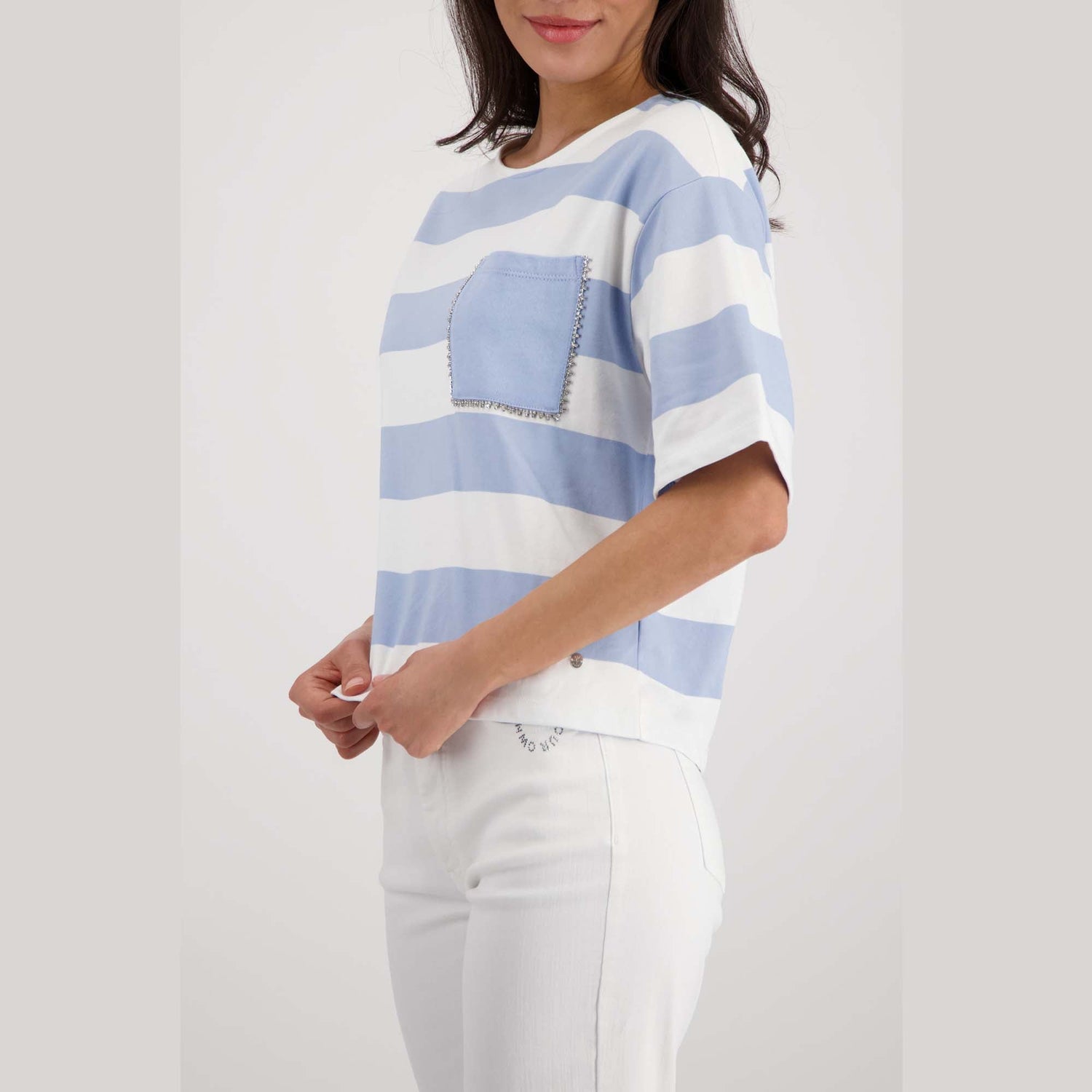 Sweatshirt mit Streifen und Schmuckdetails - Mode von Monari