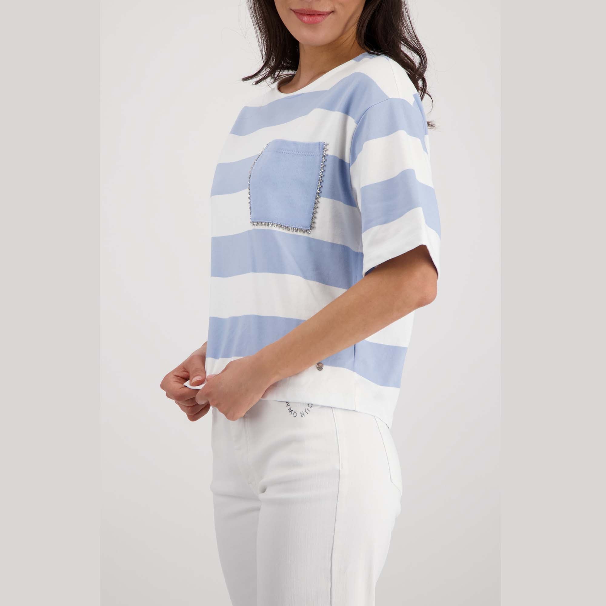 Sweatshirt mit Streifen und Schmuckdetails - Mode von Monari