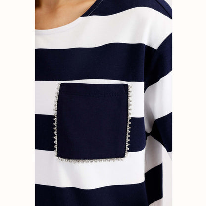 Sweatshirt mit Streifen und Schmuckdetails - Mode von Monari