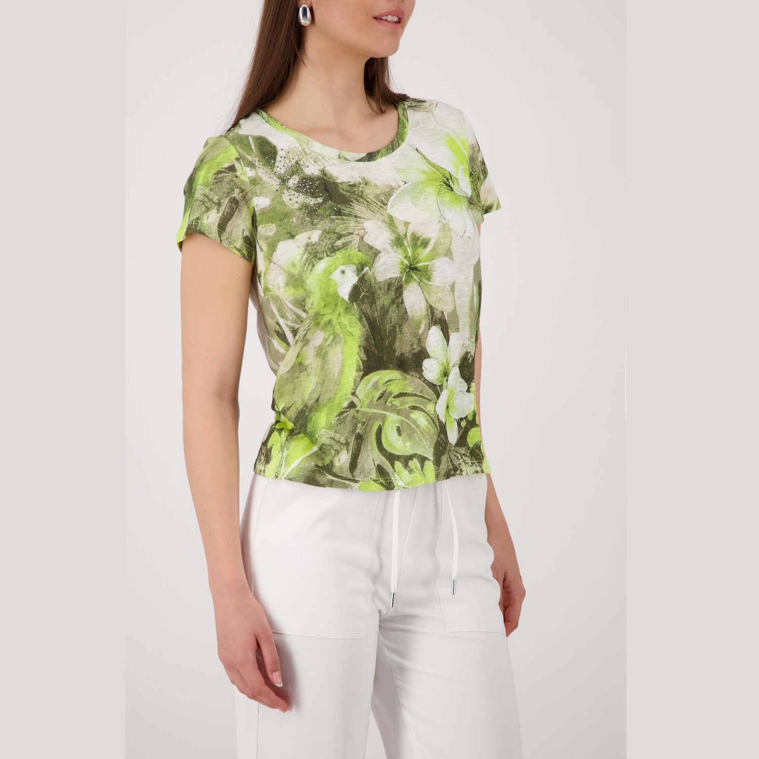 T-Shirt mit tropischen Blumen Muster - Mode von Monari
