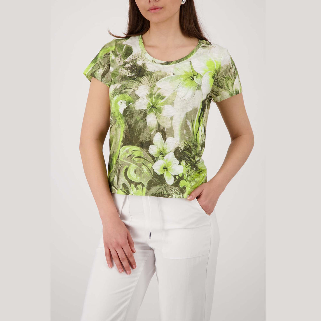 T-Shirt mit tropischen Blumen Muster - Mode von Monari