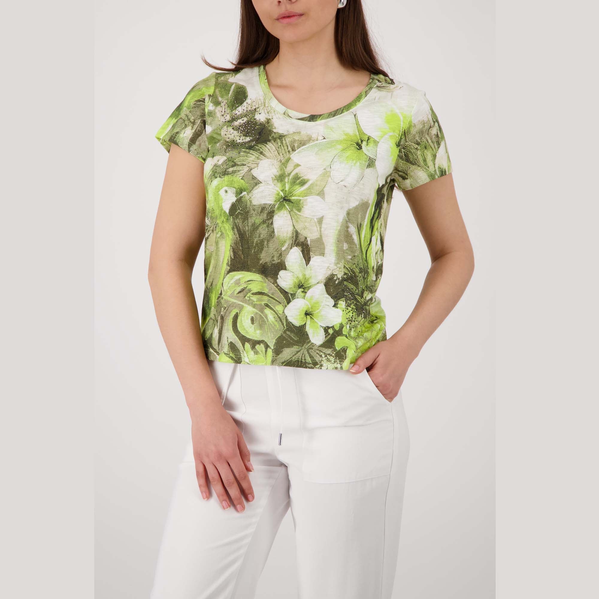 T-Shirt mit tropischen Blumen Muster - Mode von Monari