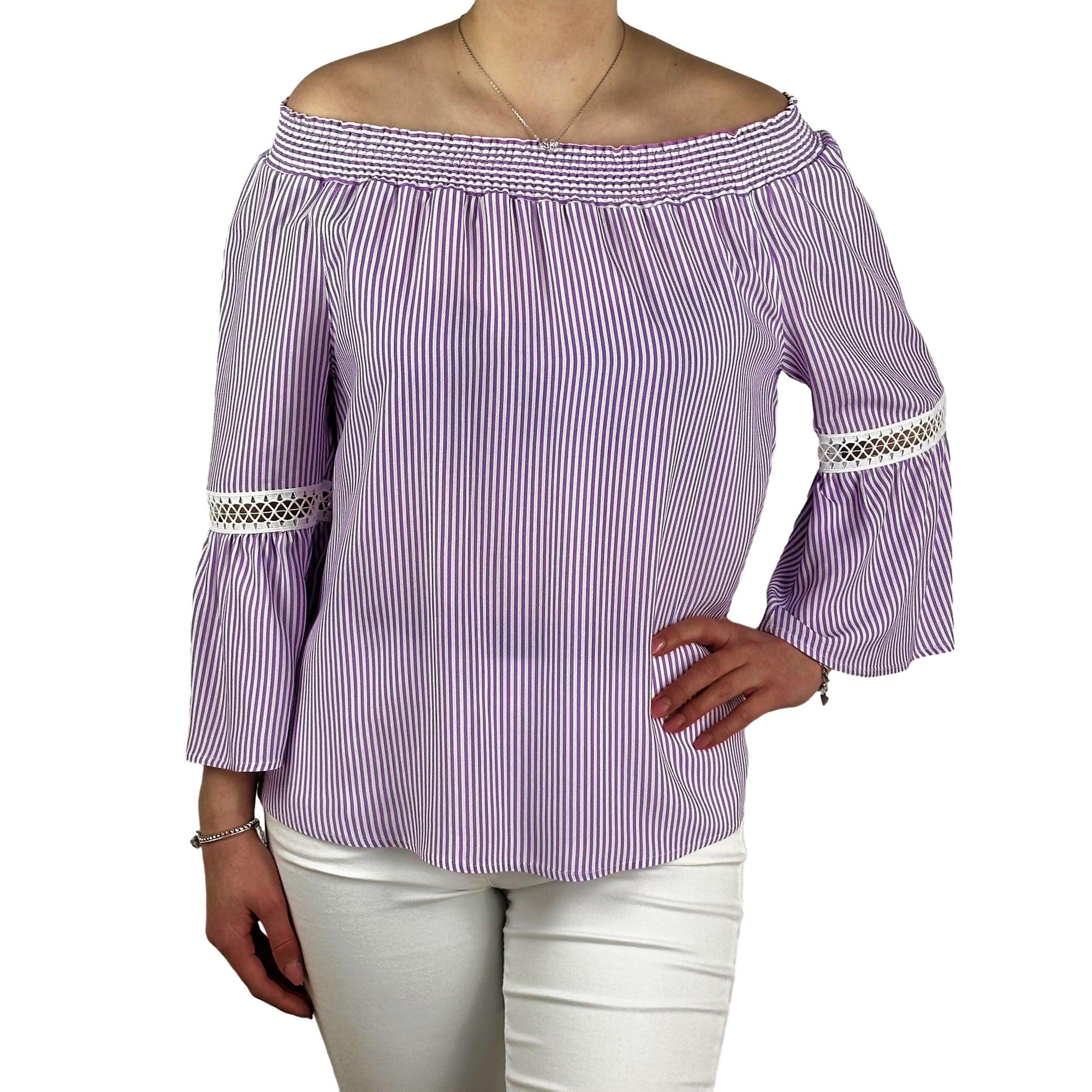 Streifenbluse mit Carmen-Ausschnitt. Mode von Seidel. Seidel Moden Onlineshop