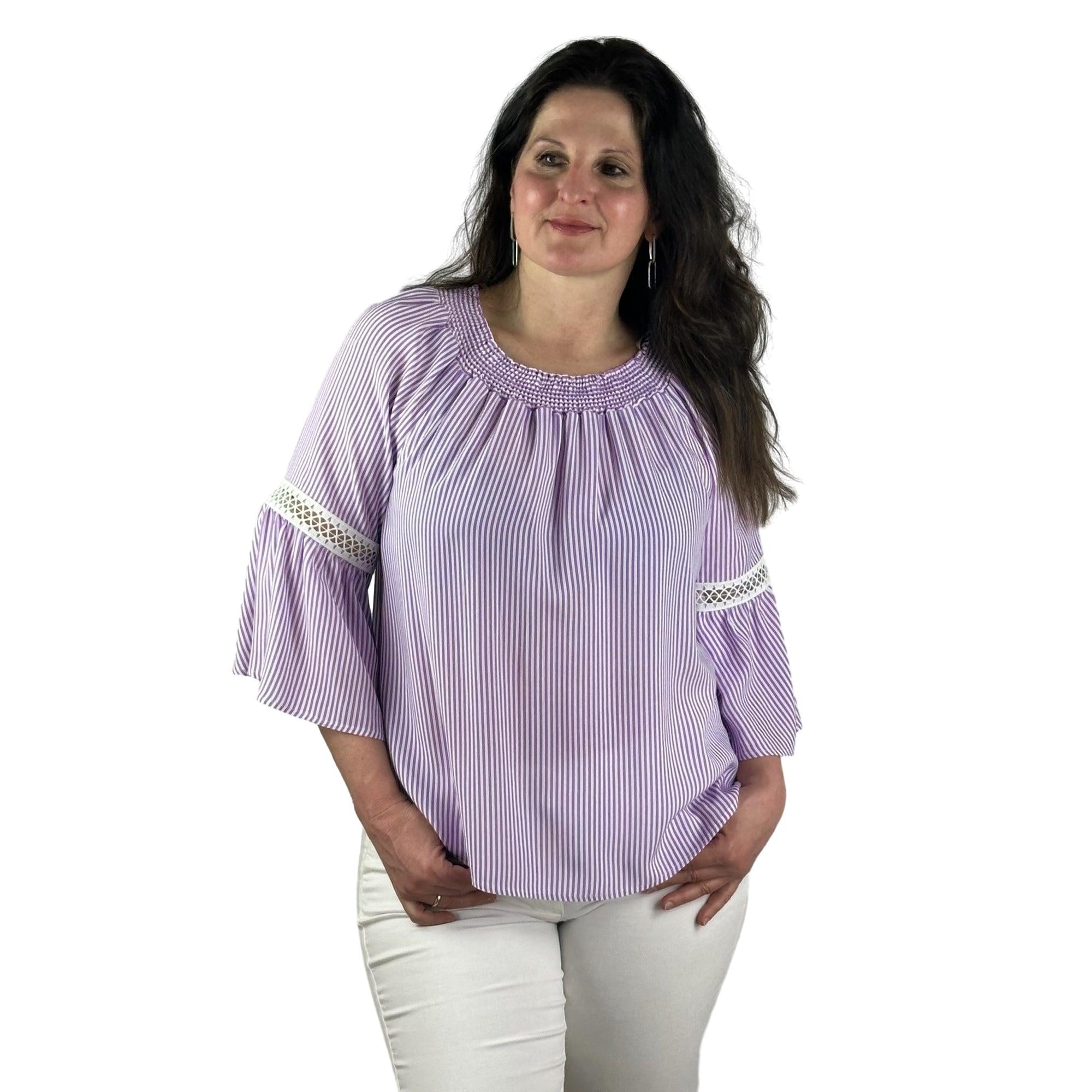 Streifenbluse mit Carmen-Ausschnitt. Mode von Seidel. Seidel Moden Onlineshop
