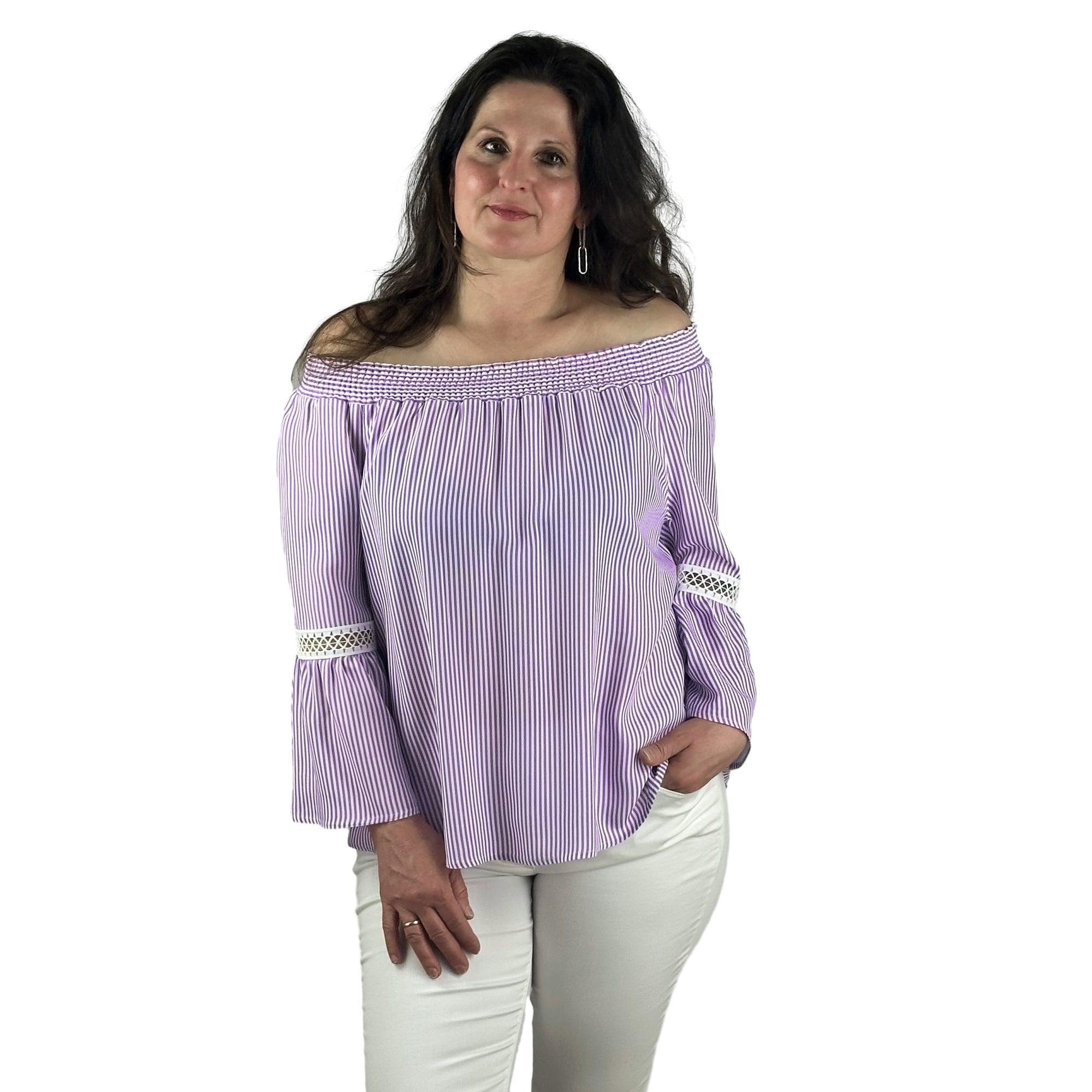 Streifenbluse mit Carmen-Ausschnitt. Mode von Seidel. Seidel Moden Onlineshop